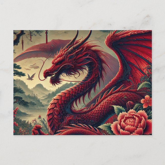 Majestic Red Dragon Postcard - Fantasy Art Vykort (Framsida)