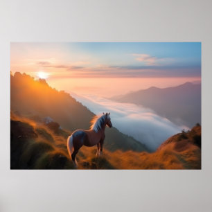 Majestic Red Horse i berget vid Sunrise Poster