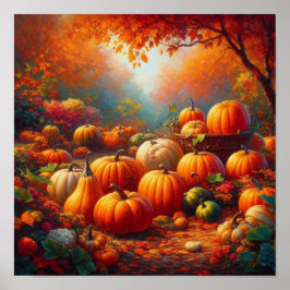 Majestic Red Pumpkin Forest Enchanted Jungle Scene Poster