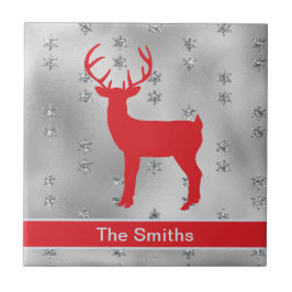 Majestic Red Reindeer Buck och Silver Stars Kakelplatta