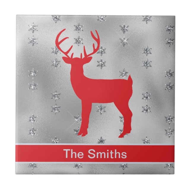 Majestic Red Reindeer Buck och Silver Stars Kakelplatta (Framsidan)