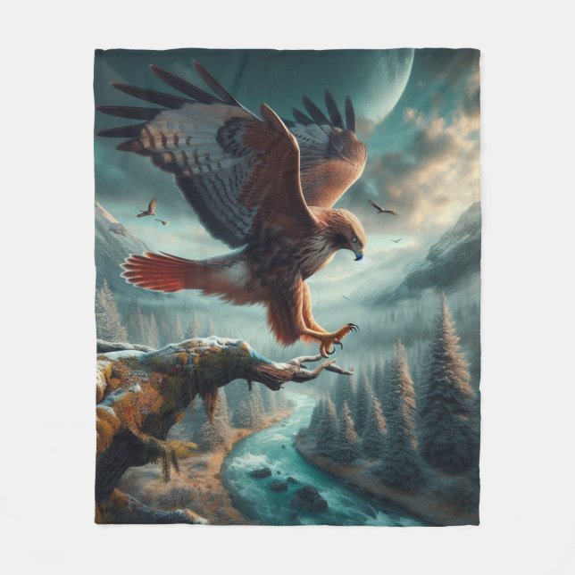 Majestic Red Tails Hawk Soaring Fleecefilt (Framsidan)
