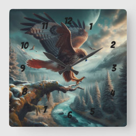 Majestic Red Tails Hawk Soaring Fyrkantig Klocka