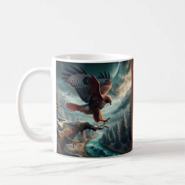 Majestic Red Tails Hawk Soaring Kaffemugg (Vänster)