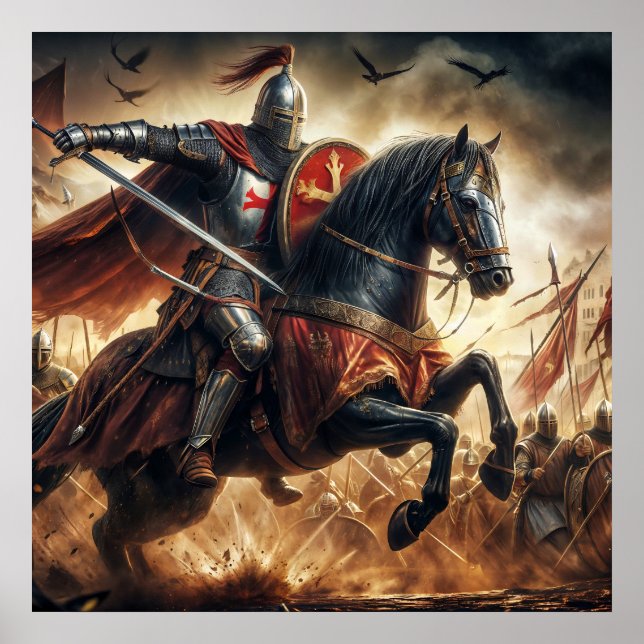 Majestic Red Toned Crusade Knight i Battle Poster (Framsidan)