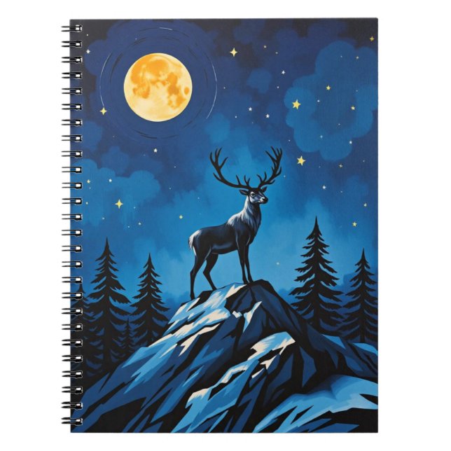 Majestic Reindeer by Moonlight Notebook Anteckningsbok (Framsidan)