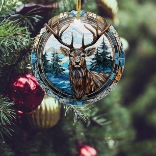 Majestic Reindeer Stached Glass jul Ornament