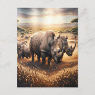 Majestic Rhinos Roaming Fält Vykort