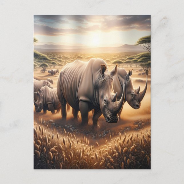 Majestic Rhinos Roaming Fält Vykort (Framsida)