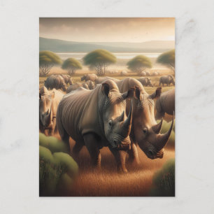 Majestic Rhinos Roaming Fält Vykort