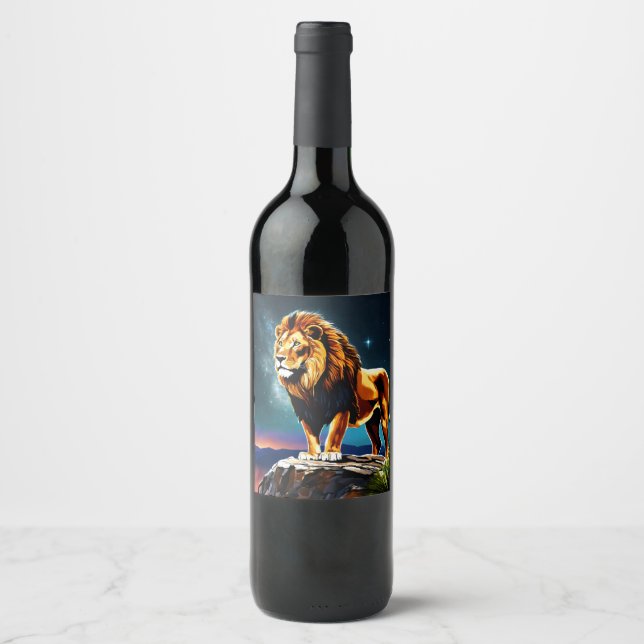 "Majestic Roar: A Lejon's Gaze" Vinflaska Etikett (Framsida)