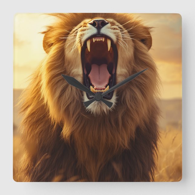 Majestic Roaring Lion Poster Fyrkantig Klocka (Framsida)