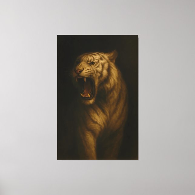 Majestic Roaring White Tiger – Fine Art Canvas (Framsida)