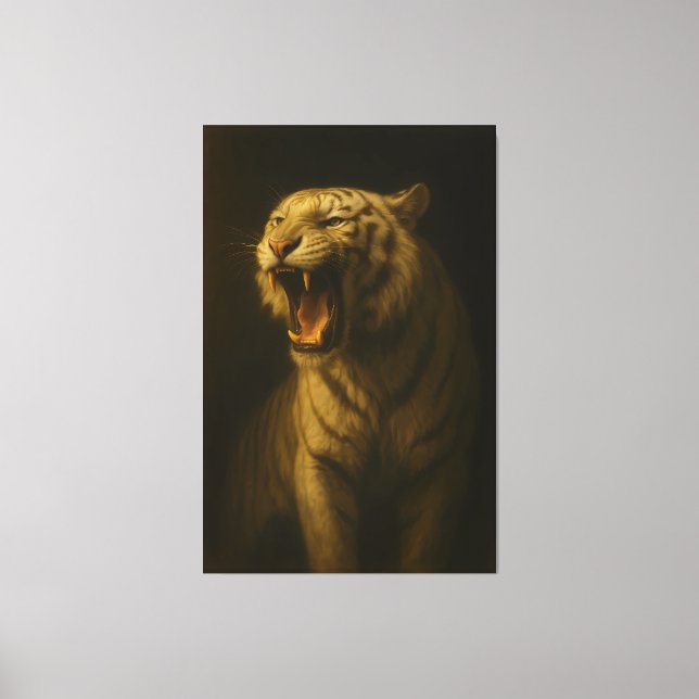 Majestic Roaring White Tiger – Fine Art Premium Ca Canvastryck (Framsida)