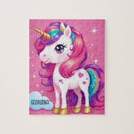 Majestic Rosa Unicorn Personlig Kids Pussel