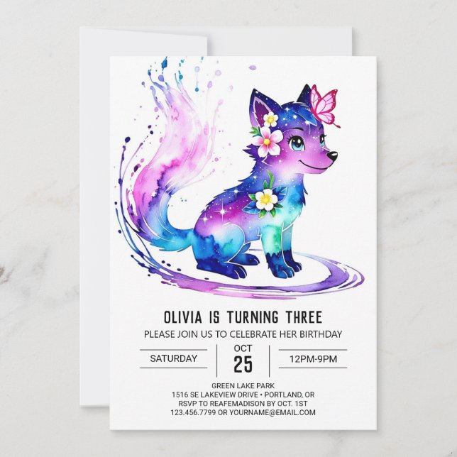 Majestic Rosa Varg Digital Girl Birthday Inbjudningar (Framsida)