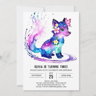 Majestic Rosa Varg Digital Girl Birthday Inbjudningar