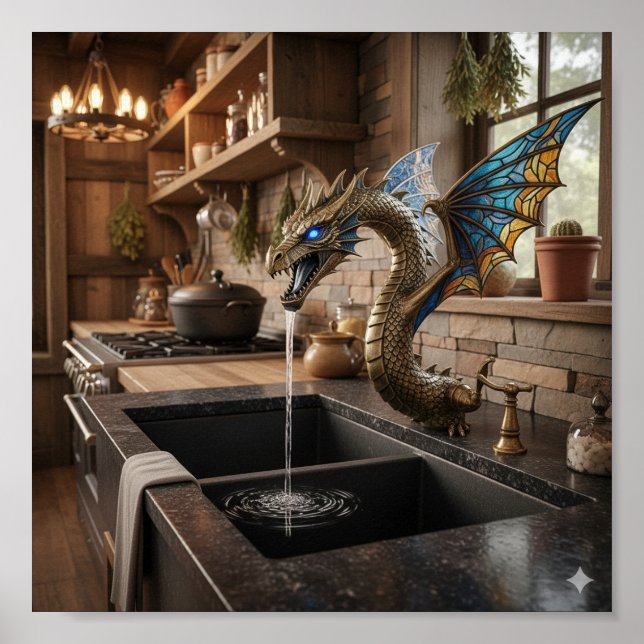 Majestic Sea Serpent Faucet - Ornate Dragon Sculpt Poster (Framsidan)