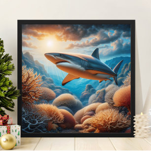 Majestic Shark Glide through Coral Wonderland Poster