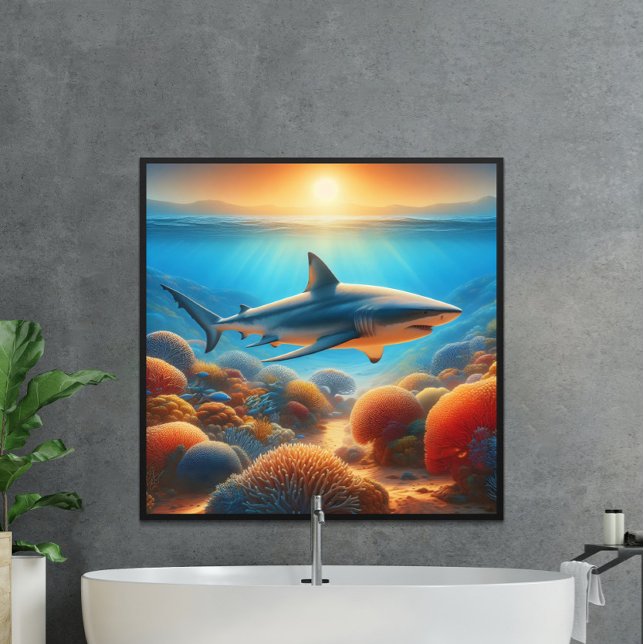 Majestic Shark Glides ovanför Vibrant Coral Garden Poster (Skapare uppladdad)
