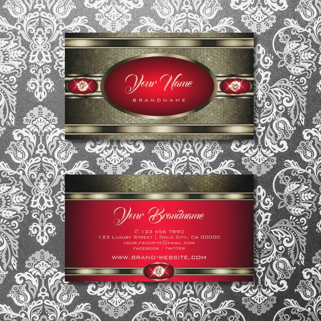 Majestic Silver Effect Red med Faux Rhinestones Visitkort (Skapare uppladdad)