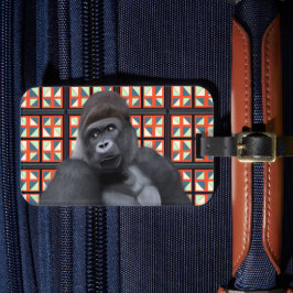 Majestic Sitta Gorilla on Red Geometric Wildlife Bagagebricka