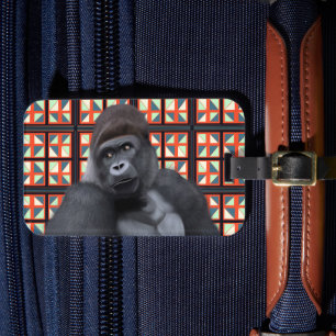 Majestic Sitta Gorilla on Red Geometric Wildlife Bagagebricka