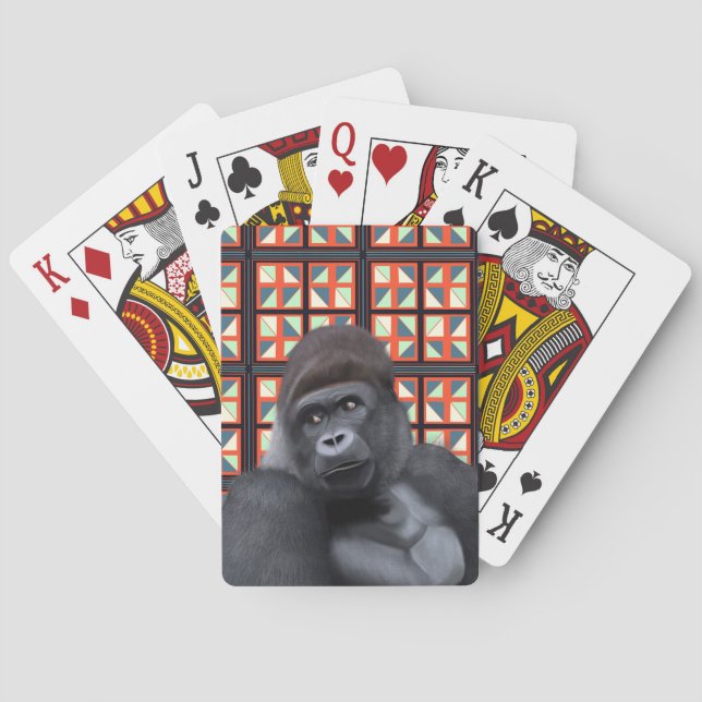 Majestic Sitta Gorilla on Red Geometric Wildlife Casinokort (Baksidan)