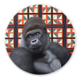 Majestic Sitta Gorilla on Red Geometric Wildlife Knopp