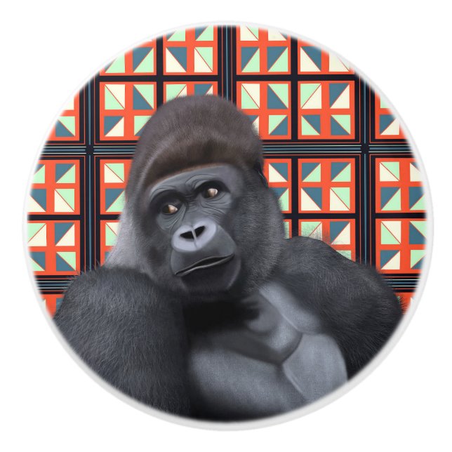 Majestic Sitta Gorilla on Red Geometric Wildlife Knopp (Framsidan)