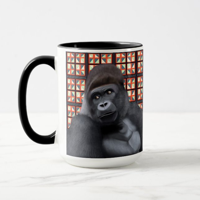 Majestic Sitta Gorilla on Red Geometric Wildlife Mugg (Vänster)