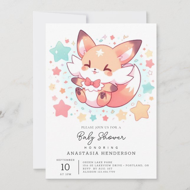 Majestic Skogen Fox Baby Shower Inbjudningar (Framsida)