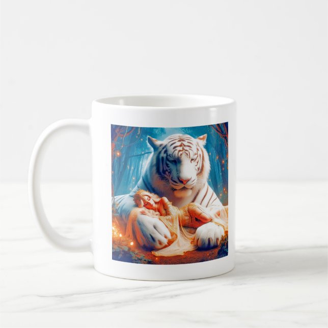 Majestic Slumber: Princess och White Tiger Kaffemugg (Vänster)