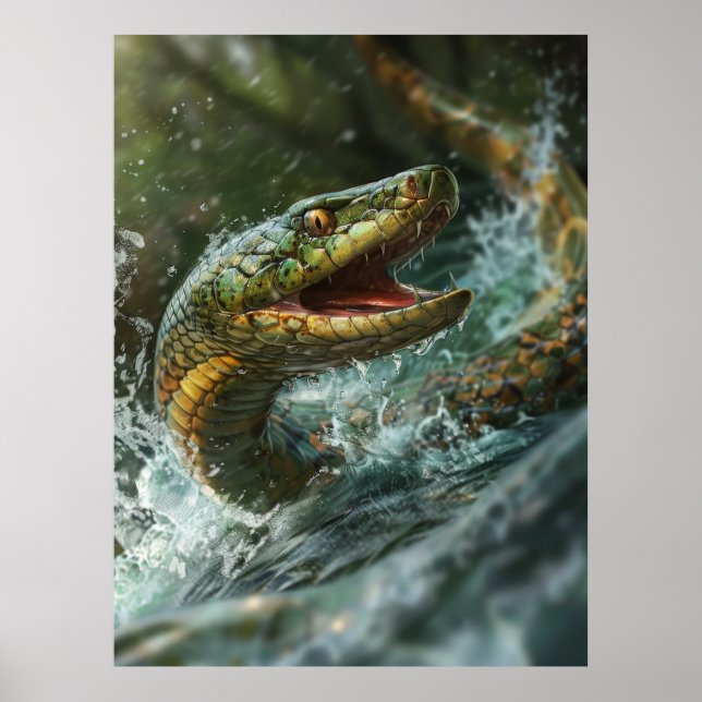 Majestic Snake Fish Jumping ut ur Vatten Poster (Framsidan)