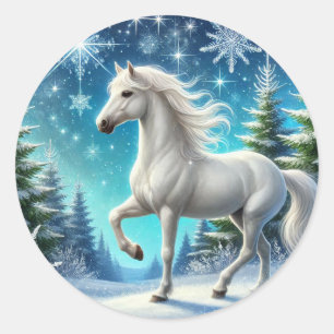 ’Majestic Snö Horse Sticker’ Runt Klistermärke