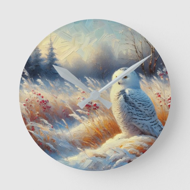 Majestic Snowy Uggla i Wilderness Rund Klocka (Framsida)