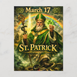 Majestic St. Patrick with Rainbow and Snakes Vykort