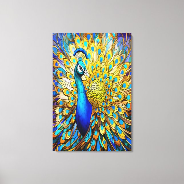 Majestic Stached Glass Peacock Art nouveau Stil Canvastryck (Framsida)