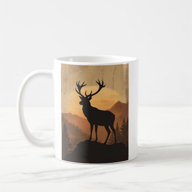 Majestic Stag Deer Silhouette at Sunset Kaffemugg (Vänster)