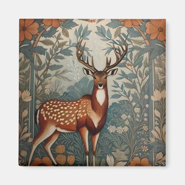 Majestic Stag William Morris Inspired Blommigt Magnet (Framsidan)