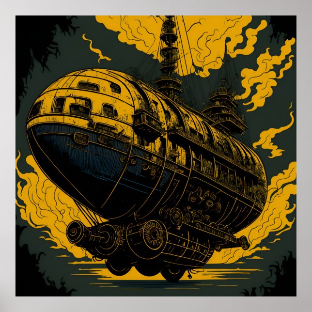 Majestic Steampunk Airship Poster (Framsidan)