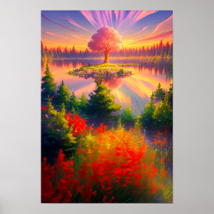 Majestic Sunset, Giant Träd Poster