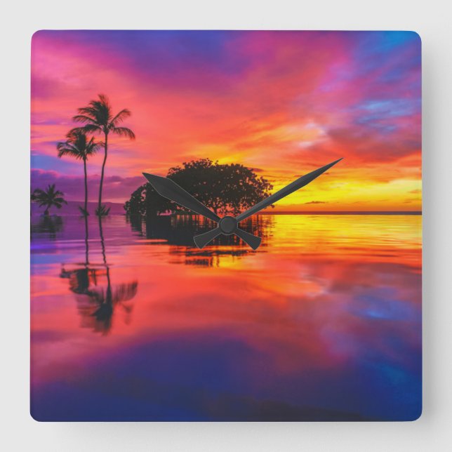 Majestic Sunset | Wailea Beach, Maui, Hawaii Fyrkantig Klocka (Framsida)
