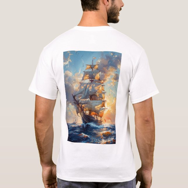 Majestic Tall Frakt on Sea Oljemålning T-Shirt (Baksida)