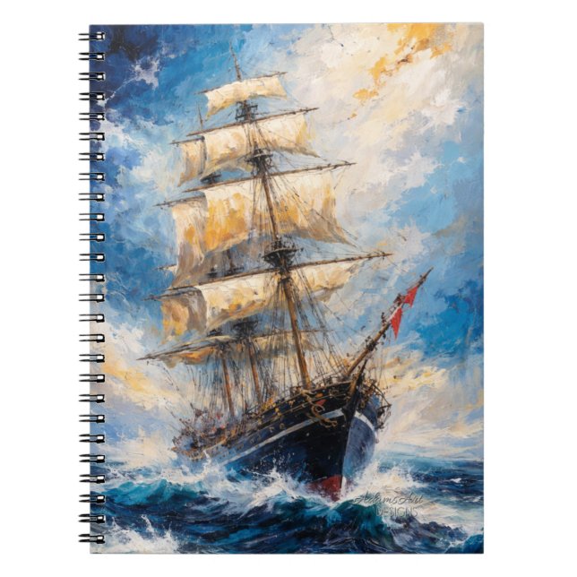Majestic Tall Ship at Sea – Impressionist Nautical Anteckningsbok (Framsidan)