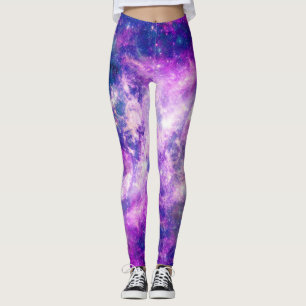 Majestic Teal Lila Starry Space Nebula Leggings
