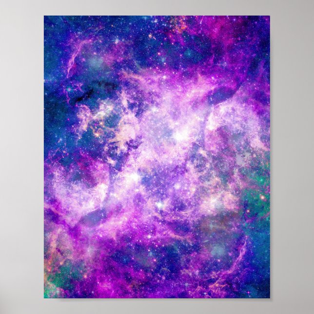 Majestic Teal Lila Starry Space Nebula Poster (Framsidan)