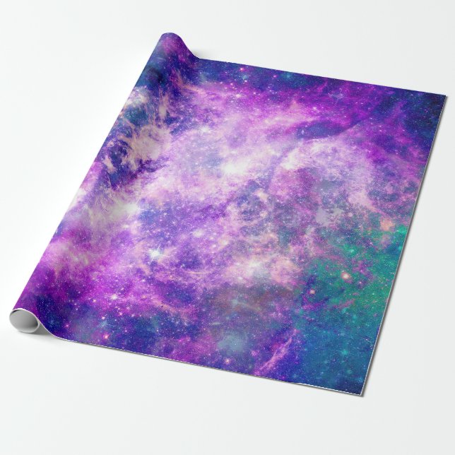 Majestic Teal Lila Starry Space Nebula Presentpapper (Utrullad)