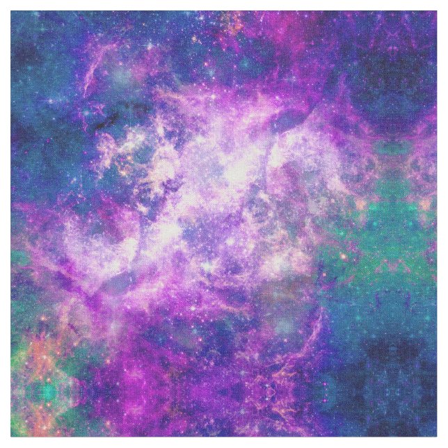 Majestic Teal Lila Starry Space Nebula Tyg (Närbild)