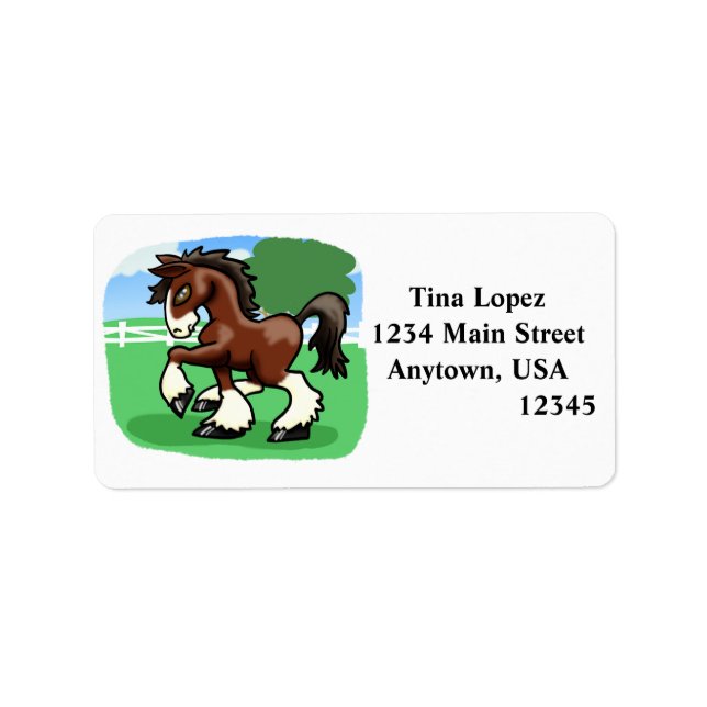 Majestic Tecknad Draft Horse Adressetikett (Framsidan)